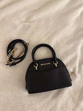 Michael Kors Black Dome Satchel with Gold Hardware and Chain Strap